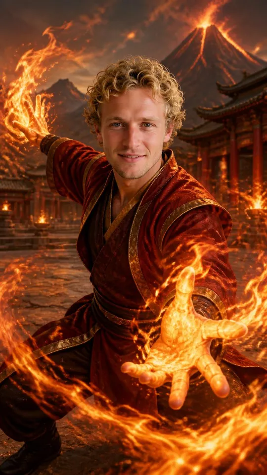 Fire Avatar Seven Havens AI: Avatar Seven Havens firebender: flames spiralling from both palms